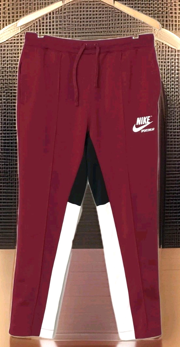 Nike Sportswear Colorblock Joggers Men's Medium Track Pants Maroon Black White